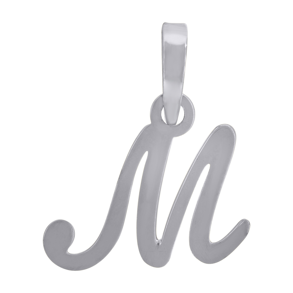925 Sterling Silver Unisex Cursive Initial Alphabet M Charm Pendant